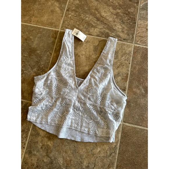Aerie Lace Waffle Longline Bralette Medium Heather Gray Size Medium - Picture 9 of 11